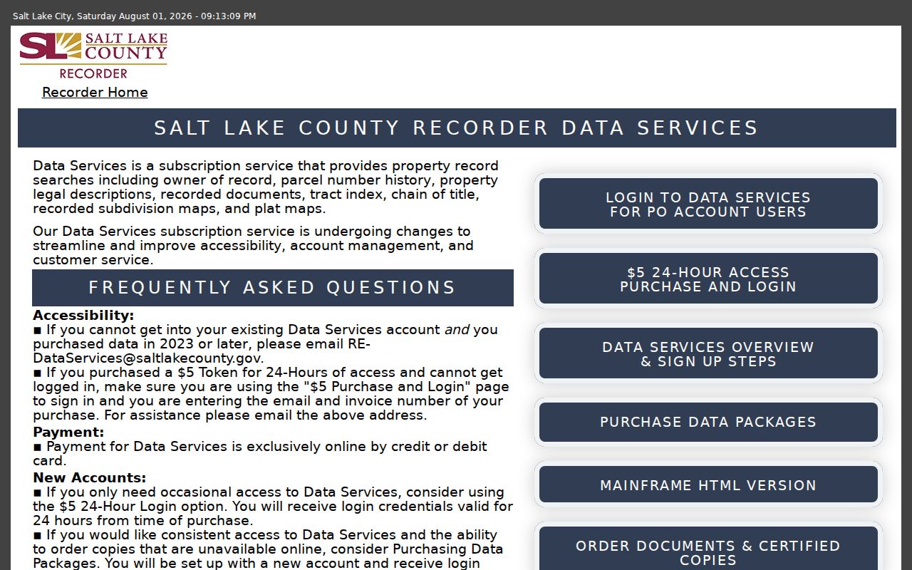 South Salt Lake public records access through Recorder Data Services