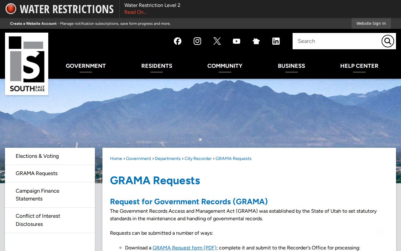 South Salt Lake people search GRAMA request form