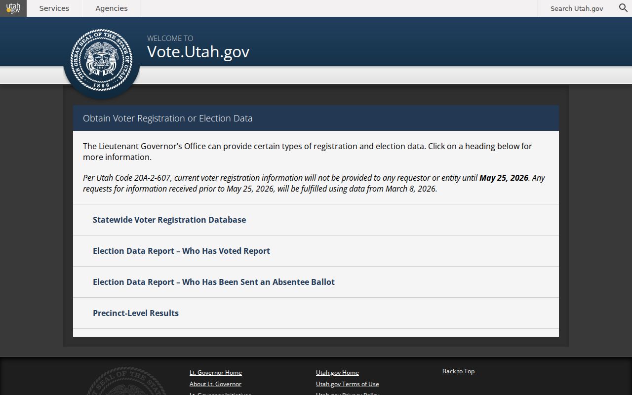 South Salt Lake voter registration and Utah election data request options